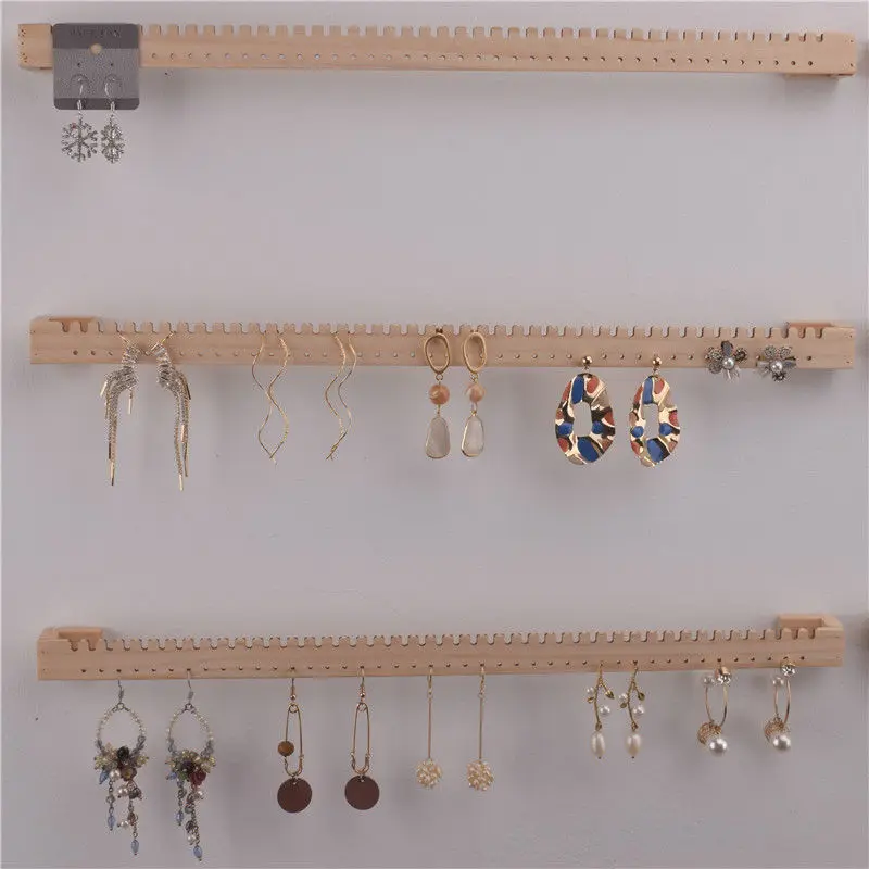 

Wooden Wall Mounted Jewelry Rack Necklace Hanging Display Stands Earring Ring Hook Up Organizer Storage Holders Retail Shop Show