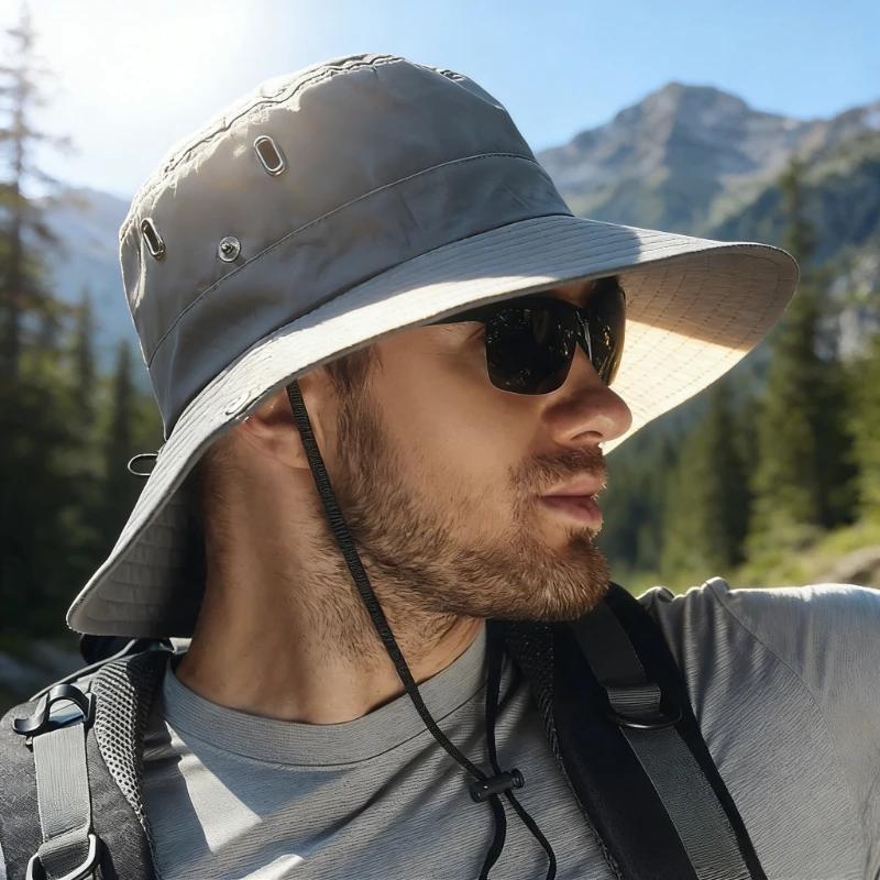 Herren Sonnenhut mit breiter Krempe, wasserdicht, UPF50+, UV-Schutz, Fischerhut, Wanderhut, Campinghut, Sommerhut, Outdoorhut