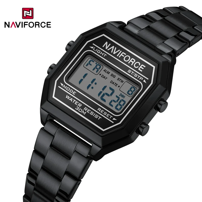NAVIFORCE 5063S nuevo 2025 reloj Digital electrónico para mujer calendario resistente al agua correa de acero moda Casual relojes de mujer de lujo