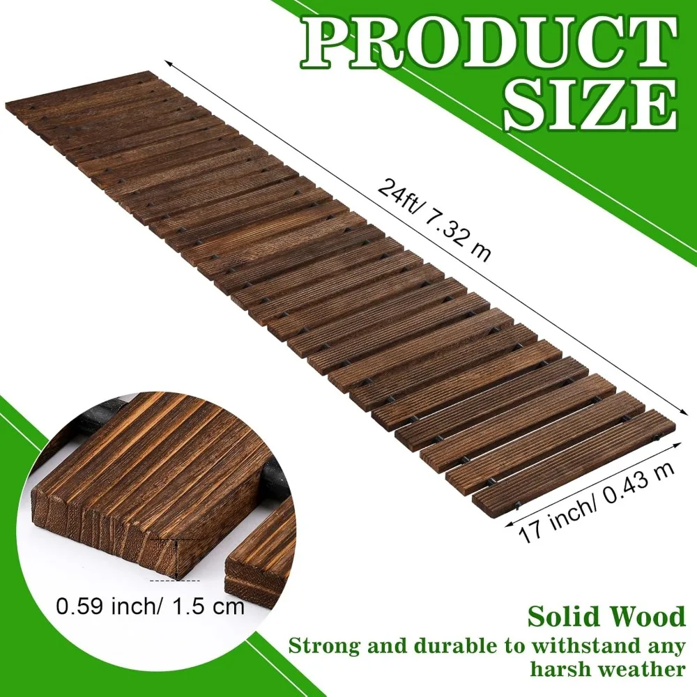 24ft Wooden Garden Pathway with Non Slip Surface Roll Out Garden Boardwalk Walkways Road Floor Pathway Rustic