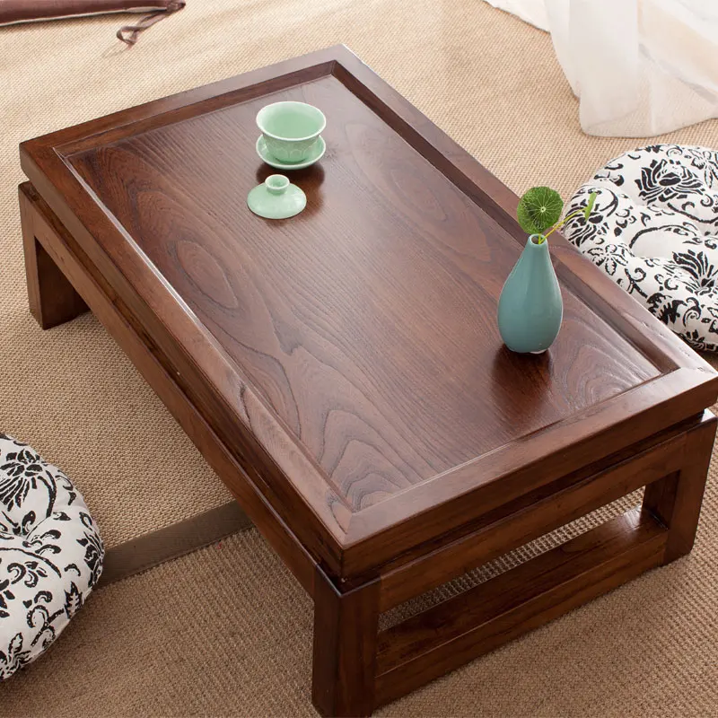 Zen Tatami Coffee Table Solid Wood Desk Japanese Tea Stand Multi-Purpose Compact Window-Side Wooden
