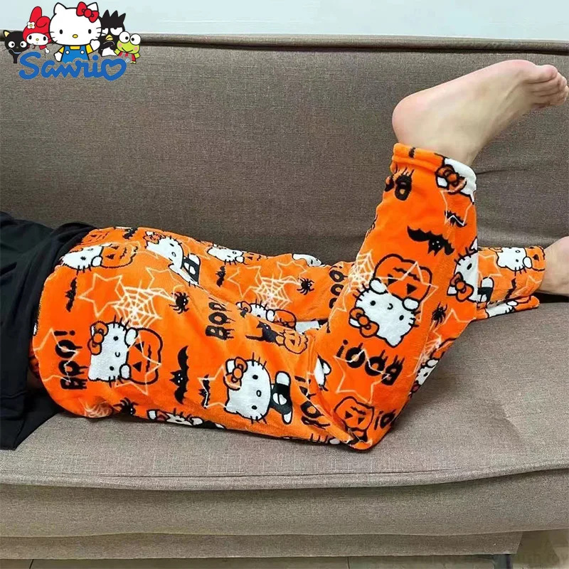 Sanrio Hello Kitty Pajamas Christmas Hello Kitty Flannel Pants Winter Warmth Pajamas Home Pants In Autumn Winter Fashion Trous
