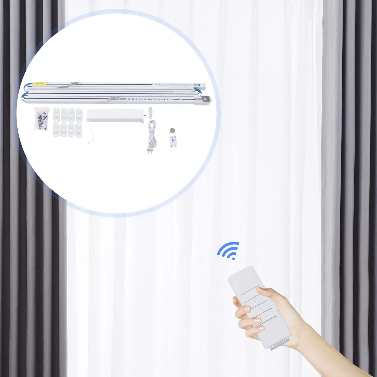 Motorized Silent Operation, Remote & Voice Control, Smart Home Automated Curtain Track System With WiFi Motor