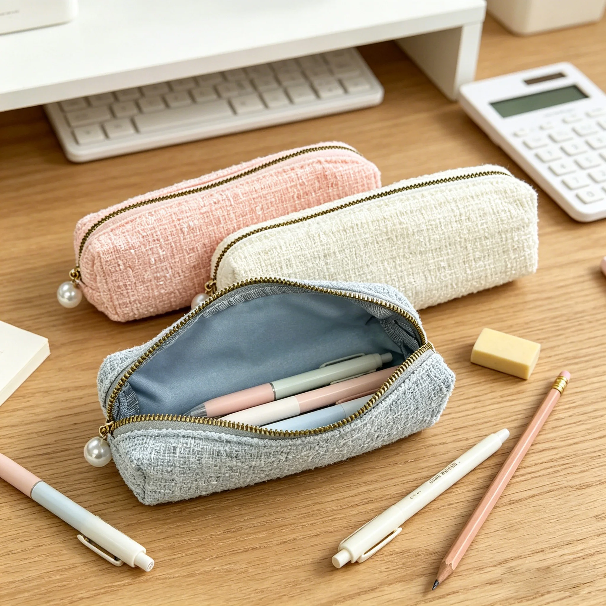 Luxury Skincare Set - BUYLEMO Luxuriöse Kosmetiktasche aus Tweed-Baumwolle, Federmäppchen,