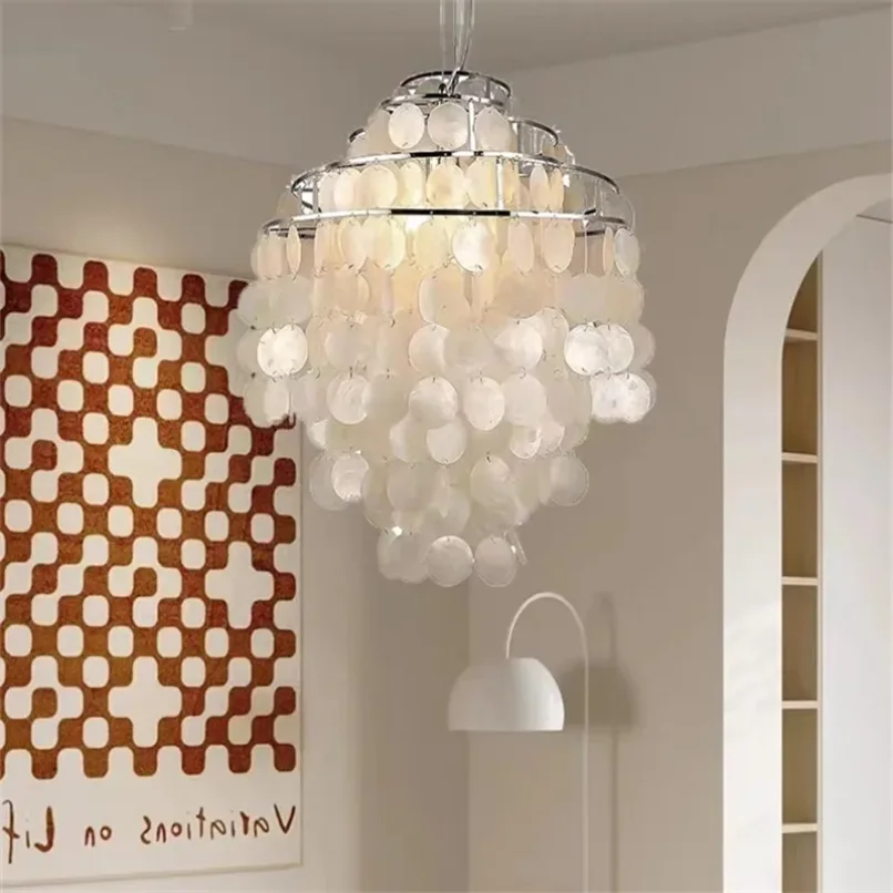 Capiz Shell Pendant Light for Living Room Bedroom Hanging Lamp White Modern Ceiling Chandeliers Home Decoration Kitchen