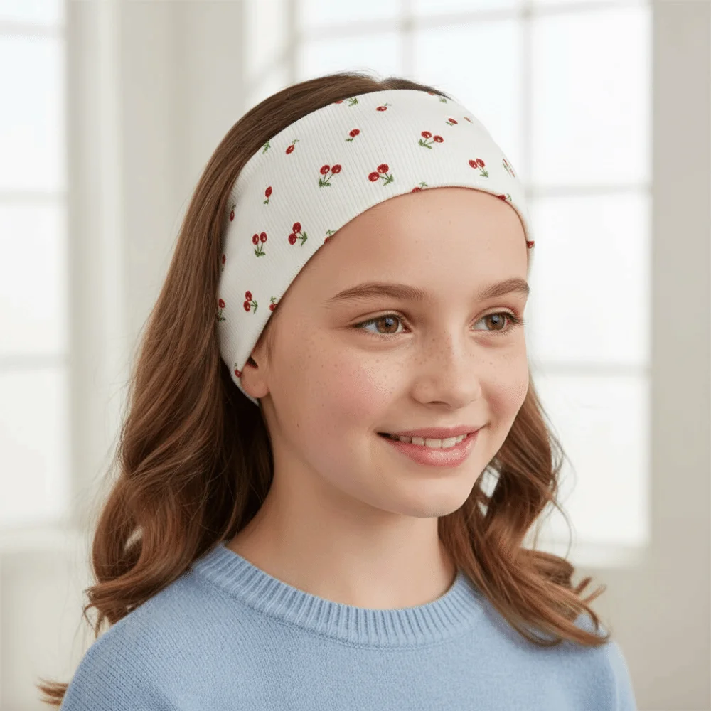 Fashion Cherry Print Yoga Headband Elastic Breathable Makeup Headband Sweat-absorbent Soft Women's Hairband Sports