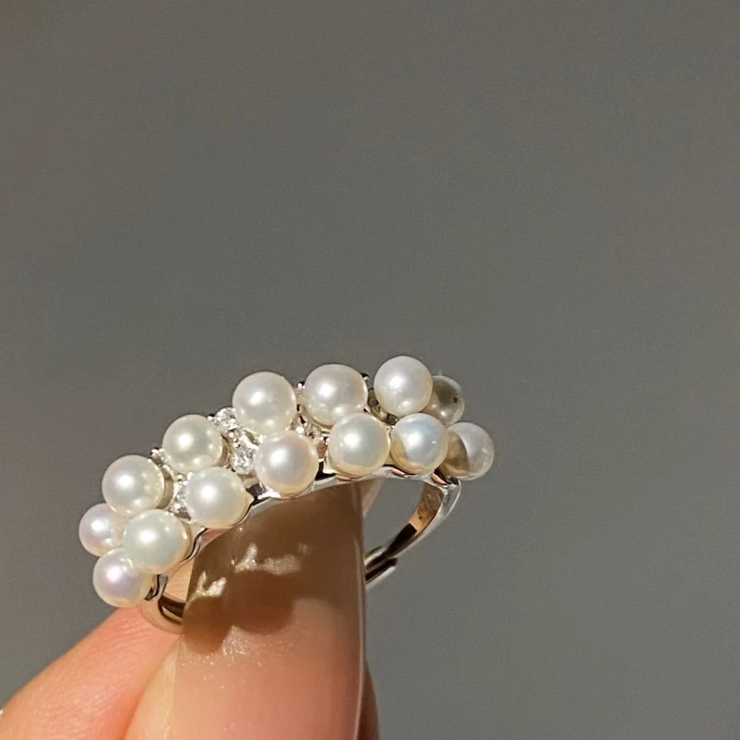 S925 Sterling Silver Adjustable Ring Mount Settings Findings Mountings Accessory Parts Fittings for 3-3.5mm Pearls 5pcs/lot