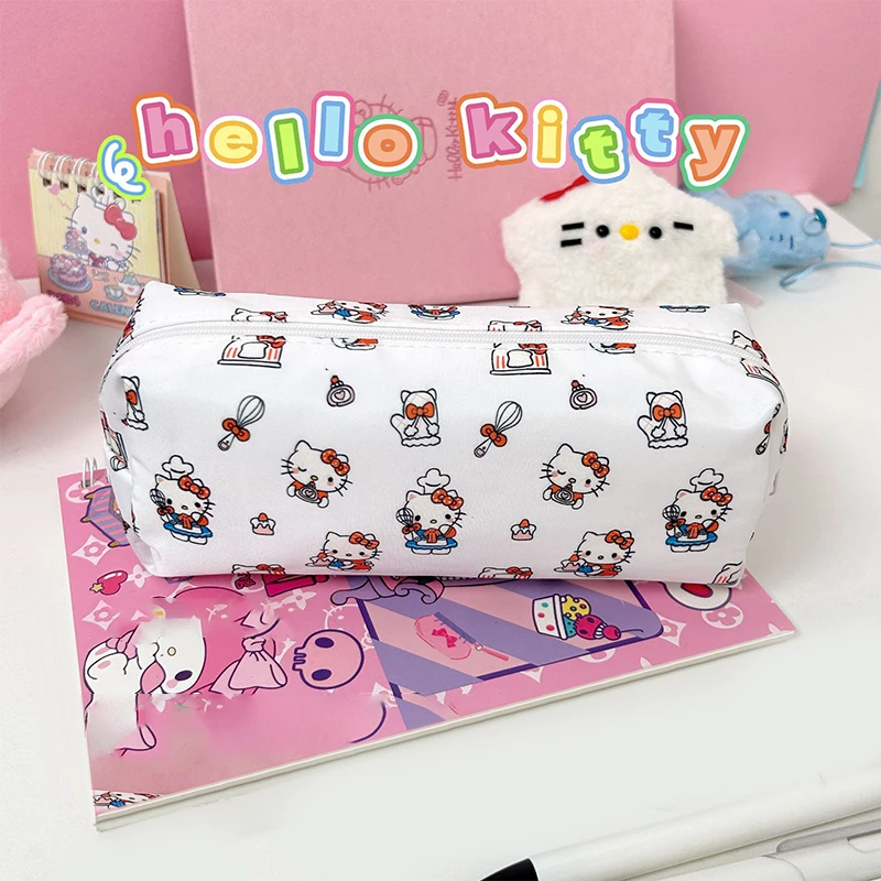 Sanrio Hello Kitty Pencil Pouch Large Capacity Pen Case Kt Cat Cosmetic Bag Girls Student Supplies Stationery Gifts