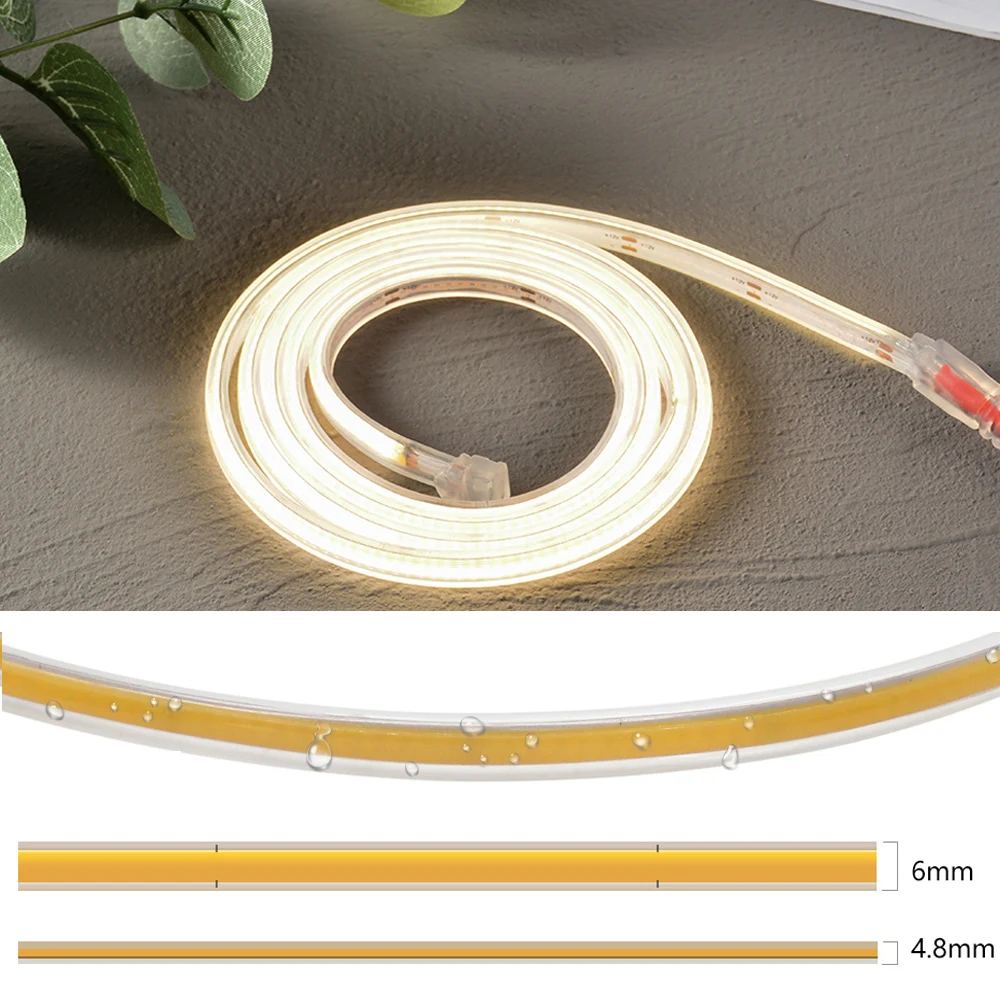 6mm DC5V/12V COB LED Waterproof Strip Warm/Nature/Cool White Multicolor Red Blue 480leds For Room Flexible Thin Strip Light