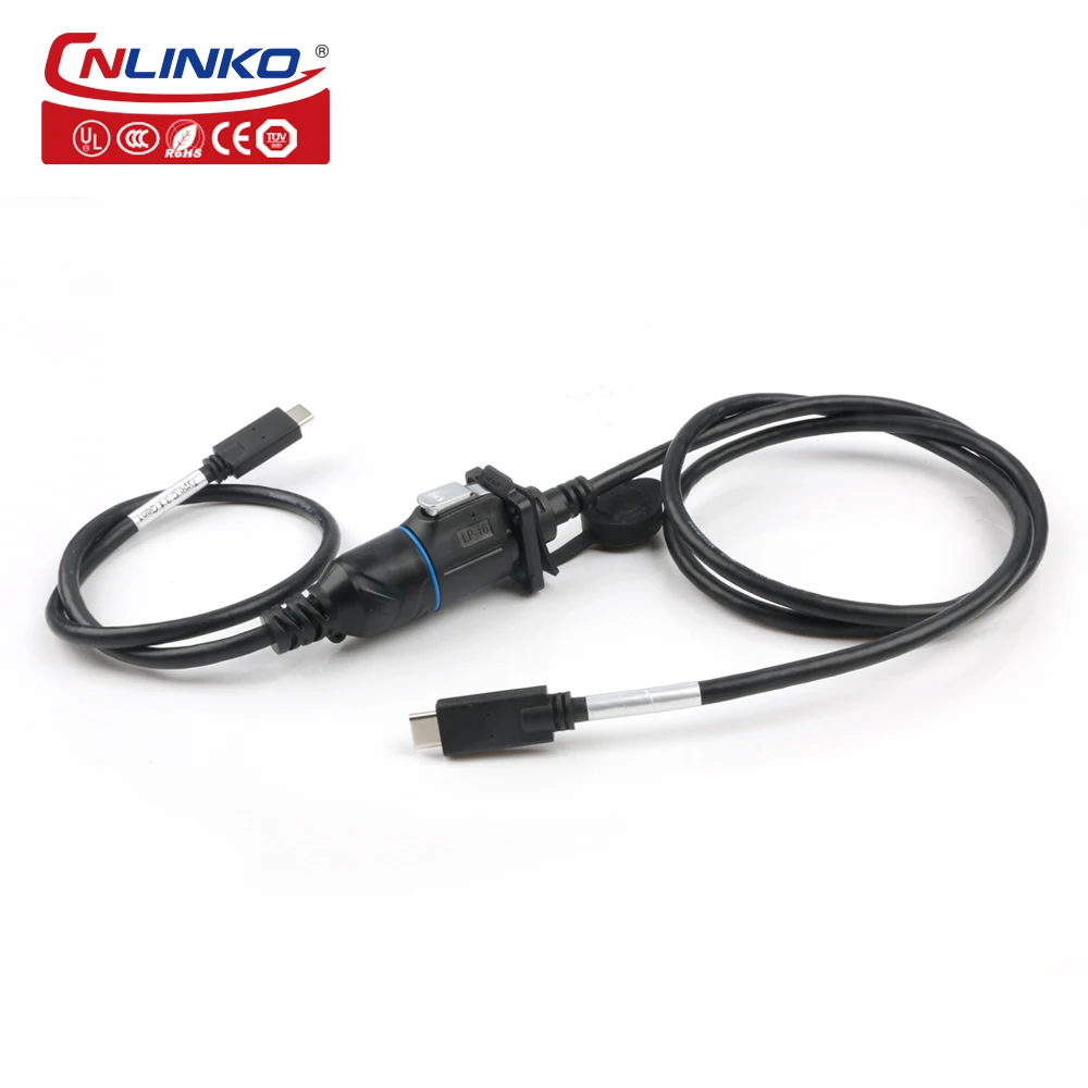 CNLINKO Waterproof Type-C Industrial USB 3.1 Male Plug Female Socket Jacks Panel Mount 0.5/1m Extension Cable USB Data Connector