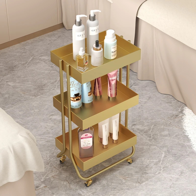 Multi-Layer Iron Beauty Trolley, Nail Art Tool Storage, Mobile Salon Organizer, Versatile Trolley, Gold