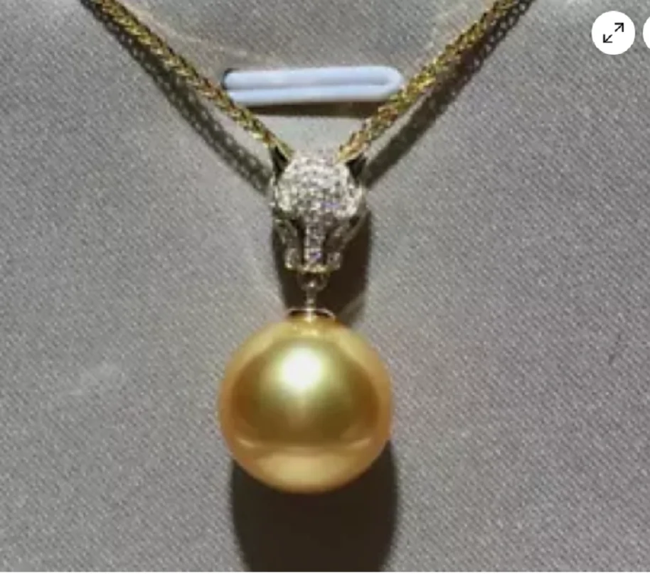 

Fine Jewelry AAAAA 10-11mm Round south sea Golden pearl pendant necklace 925s..