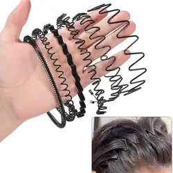 Metal Iron Headband Mens Women Unisex Black Wave Hair Head Hoop Band 5mm Width Fashion Sport Hairband Hair Accessories