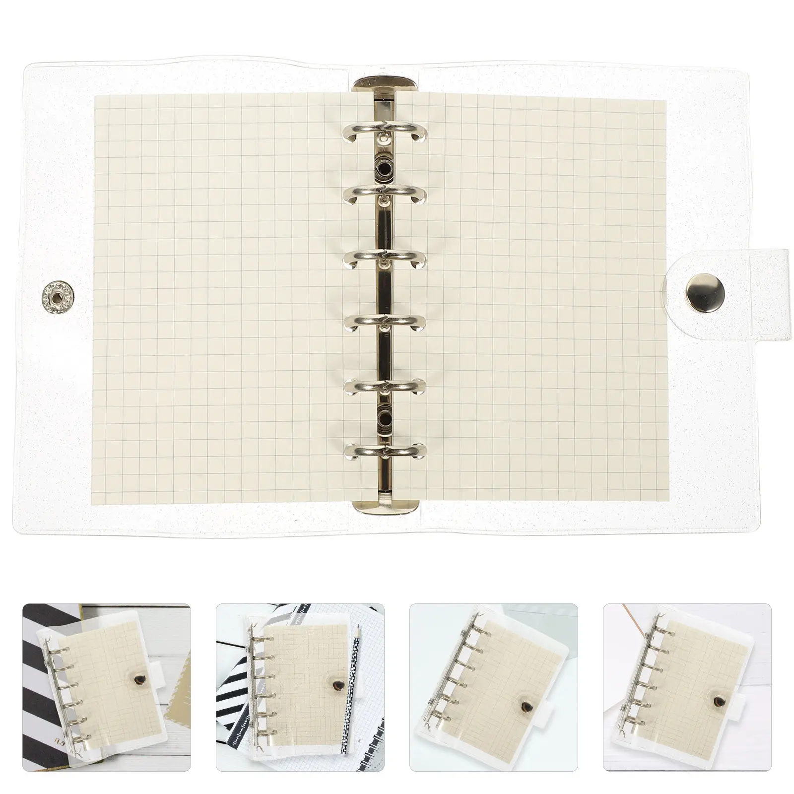 1Set Fashionable Detachable 6-Ring Loose-Leaf Binder Notepad A7 Small Lightweight Transparent Cover Smooth Writing Creative