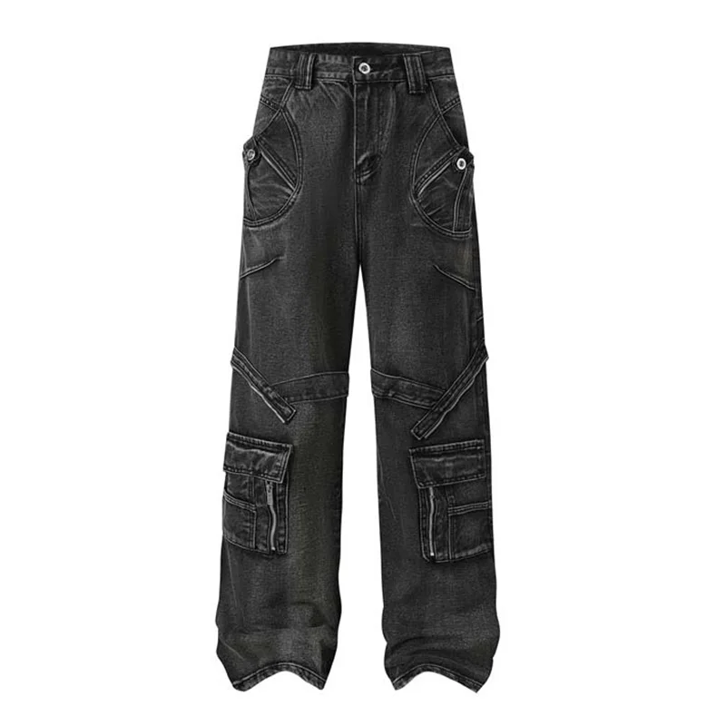 

Hip Hop Cargo Multi Pockets Jeans Pants Baggy Loose Streetwear Denim Trousers For Male Vintage