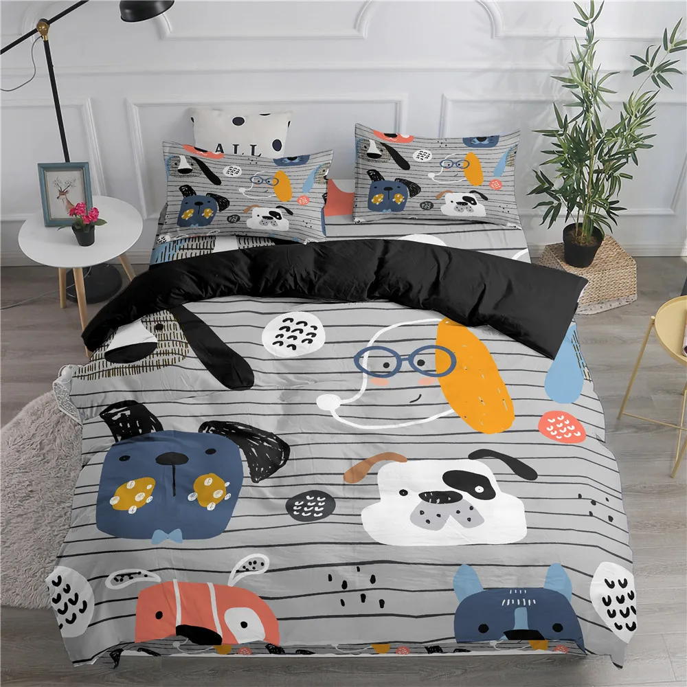 

Cartoon Animal Dog Bedding Set Panda Cow Owl Duvet Cover Kids Bedclothes With Pillowcase 2/3pcs Bed Comforter Covers NO Sheet