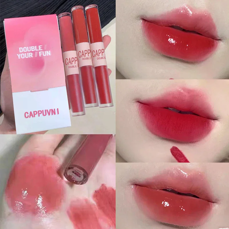 Cappuvini Double Ended Lip Glaze Full Gloss Mirror Matte Velvet Long Term Color Moisture Lip Gloss Anti Stain Cosmetic Lip Glaze