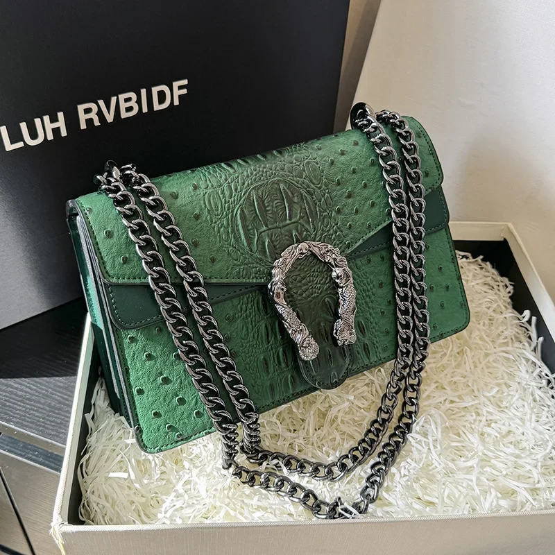 

2025 Spring/Summer New! Women's Crocodile-Embossed Small Square Bag - Chain Crossbody/Shoulder, Premium PU, Stylish