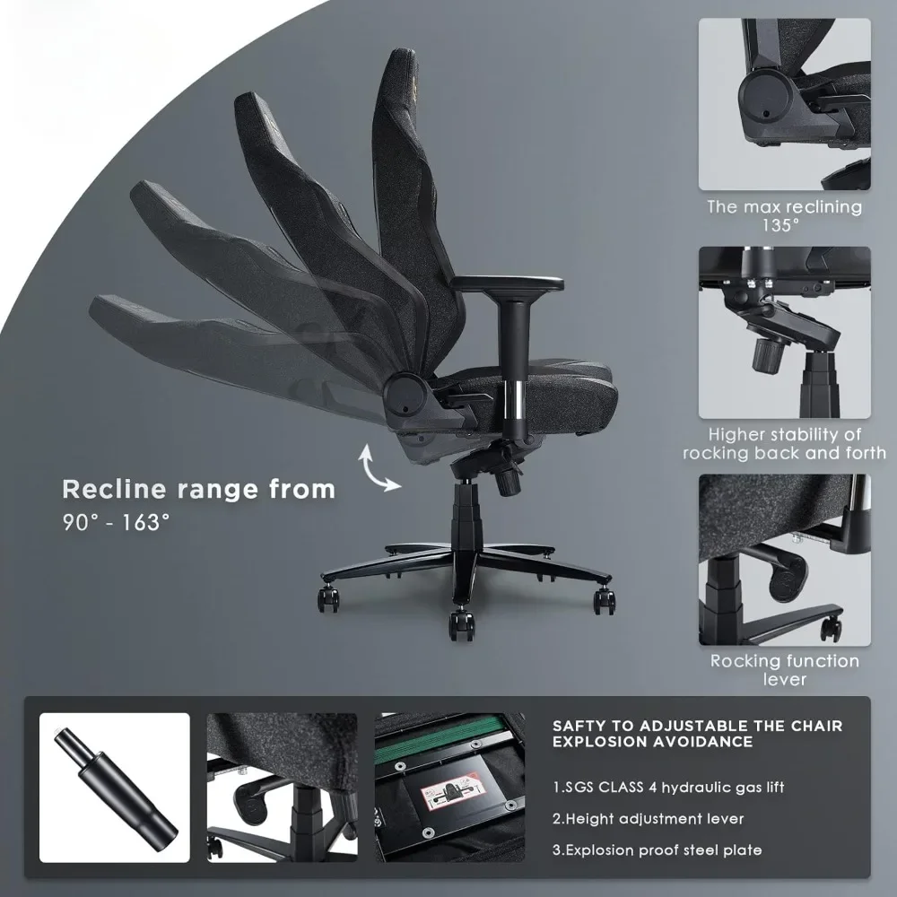 Cadeira ergonômica do jogo do PC com apoio lombar headrest, cadeira do computador, confortável e grande, grande e alto, braços 4D