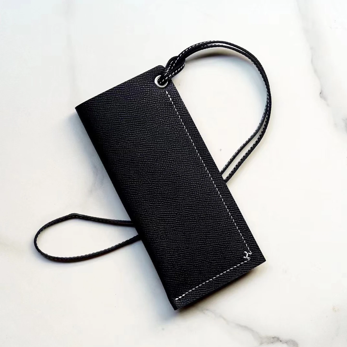 Estojo de óculos de couro genuíno, bolsa de óculos, linha de cera, costura, bolsa de moda, pingente, acessório, cor contrastante, simples, novo