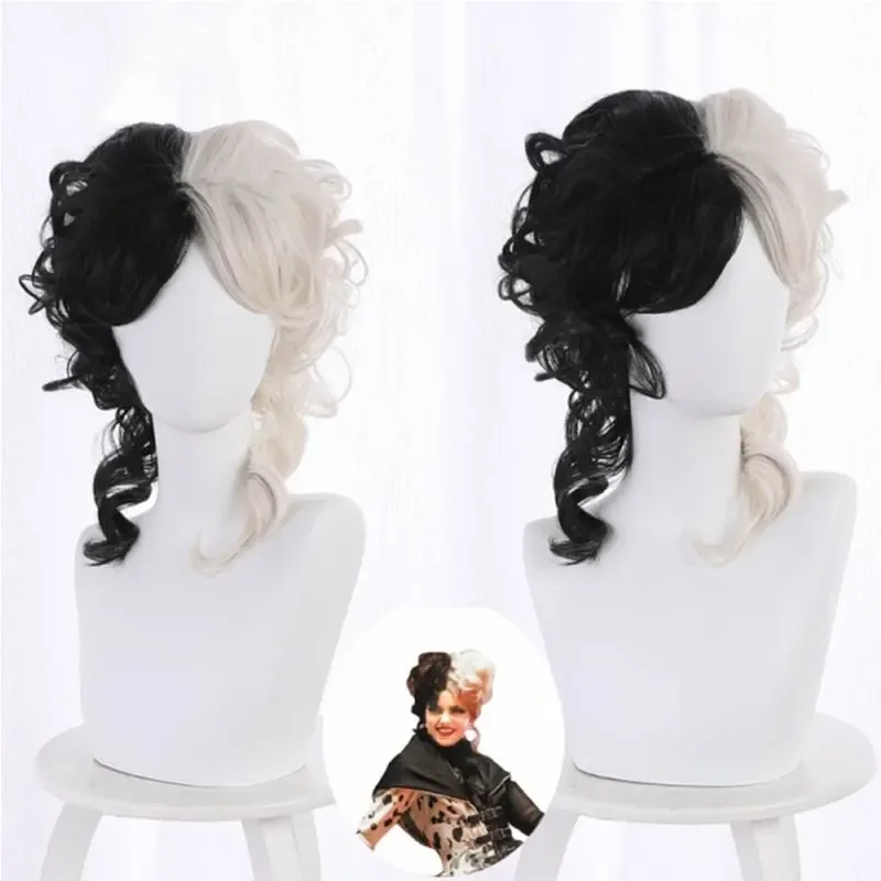 Parrucca Cosplay Cruella Evil signora Cruella De Vil Emma Stone Costume Black White Hair Movie accessori di Halloween In magazzino Takerlama