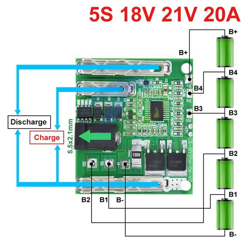 5S Battery Charging Protection Board BMS Module 18V 21V 20A Li-Ion Lithium Battery Protection Board For Power Tools