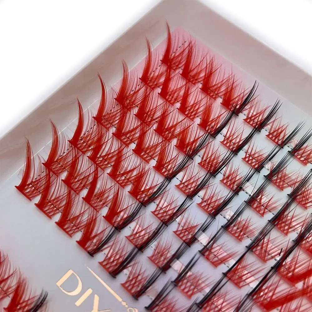 Women's Beauty Red Fox Eye False Eyelashes Volume Thick Mixed Length Cluster Lashes Manga Fake Eyelashes Cosplay Eyelash