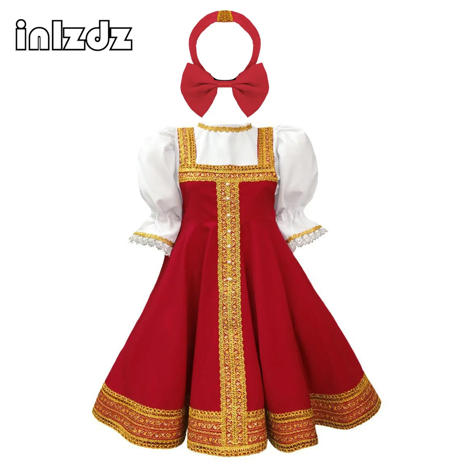 Russian Dance Costume Kids Girls Classical Traditional Belarus Heritage Folk Dance Dress Stage Performance Ethnic Clothing