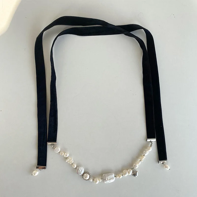 

Черная лента в стиле барокко с жемчужным бантом, женское ожерелье, новый дизайнерский жемчуг, женская цепочка на ключицу, ожерелье из ленты в балетном стиле