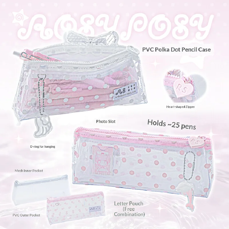 RosyPosy Pencil Case Transparent Polka Dot Portable Aesthetic Pvc Stationery Pouch For School Office Daily Learning