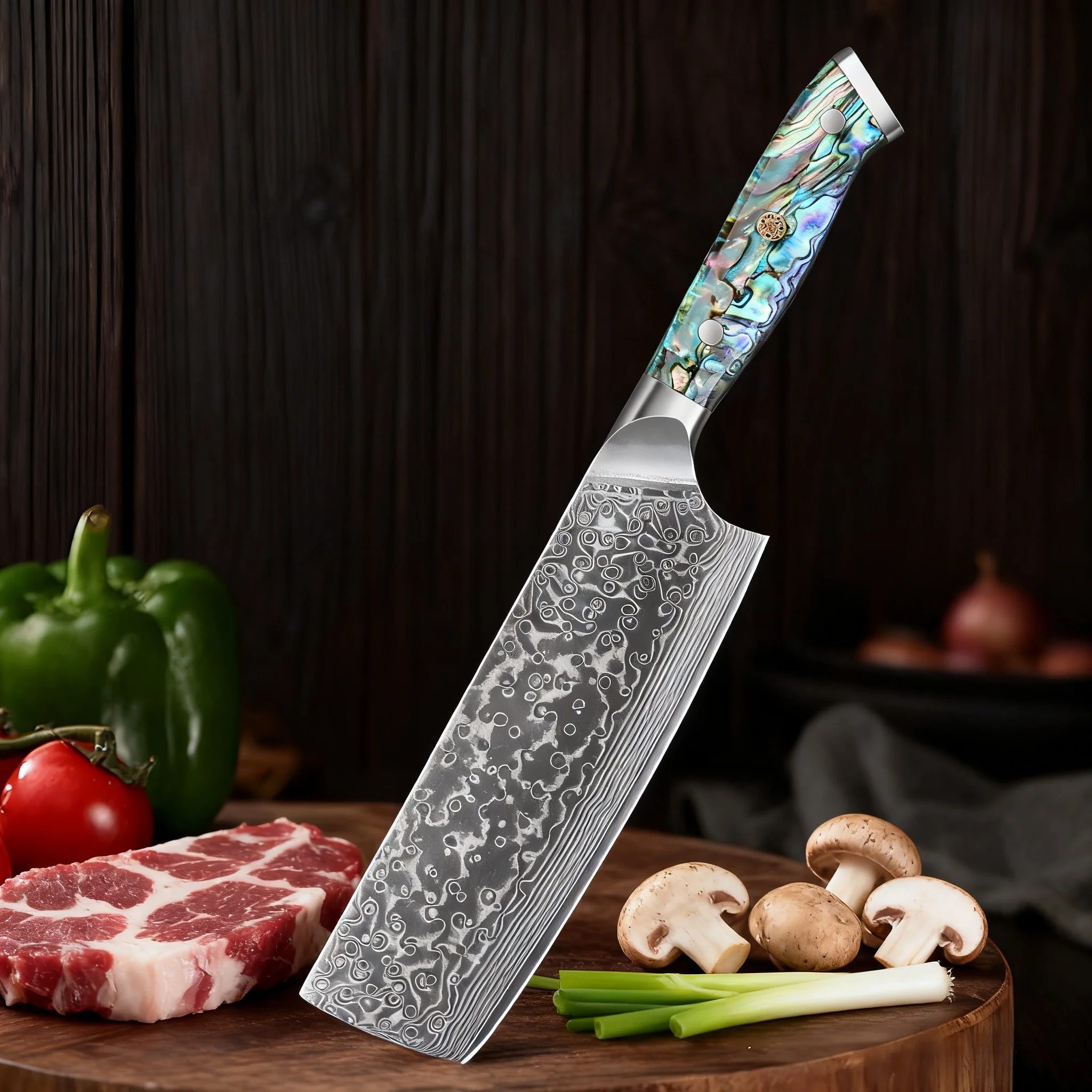 

Household Nakiri Knife 67 layer Damascus Steel Kitchen Knife Fruit Vegetable Slicing Knife Meat Cleaver Knife Kitchen Tools