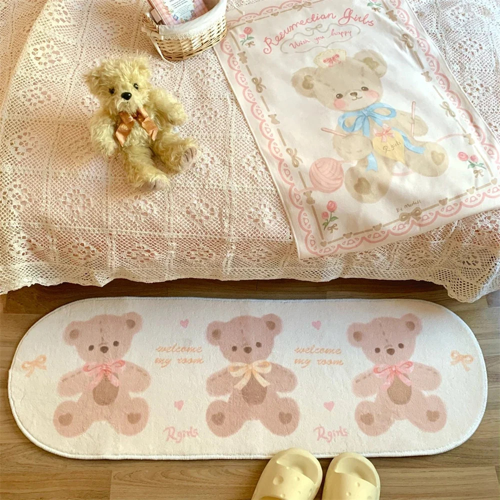 Home Decoration Winter Carpet Cute Rabbit Bear Short Plush Carpet Bedroom Living Room Study Cute Girl Heart Mat Machine Washable