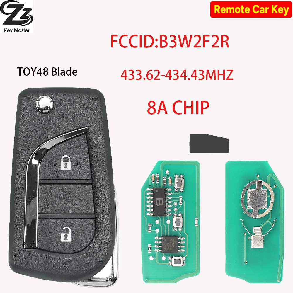 

Zz B3W2F2R 433.62-434.43MHZ 8ACHIP Flip Car Remote Key Fob For Toyota AYGO YARIS Corolla 2019 2020 2021 2022 2023+