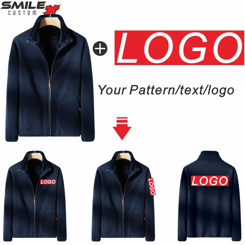 Winter New Double-Side Wear Jacket Custom Print Logo Men Casual Plus Velvet Thicken Sweatshirt Embroidery Brand Warm Coat Design