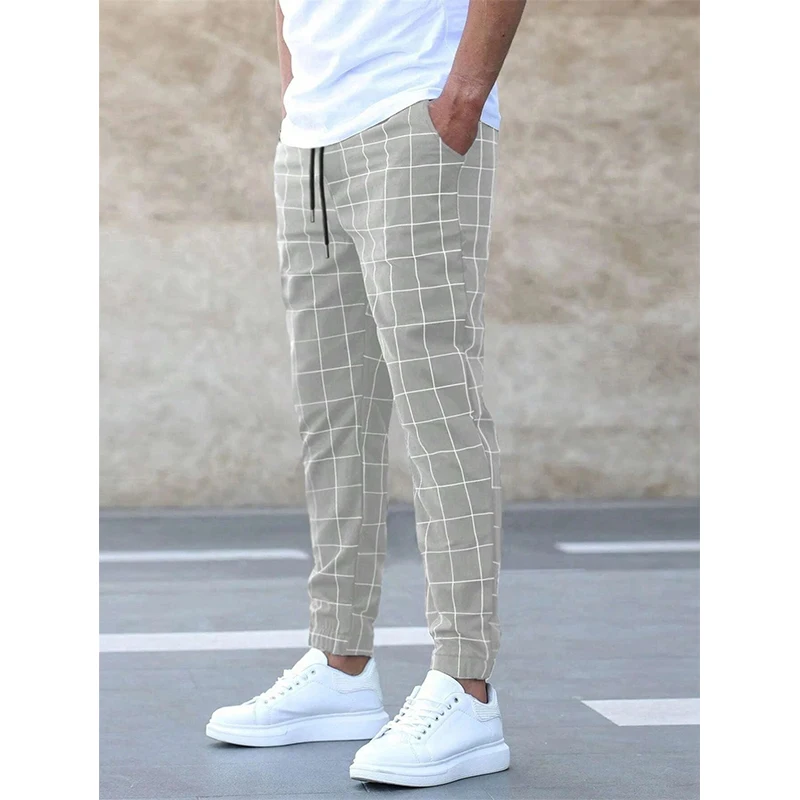 Autumn Winter Oversized Casual Fashion Plaid Printed Pants Male Harajuku Vintage Drawstring All-match Trousers Men\'s Clothing