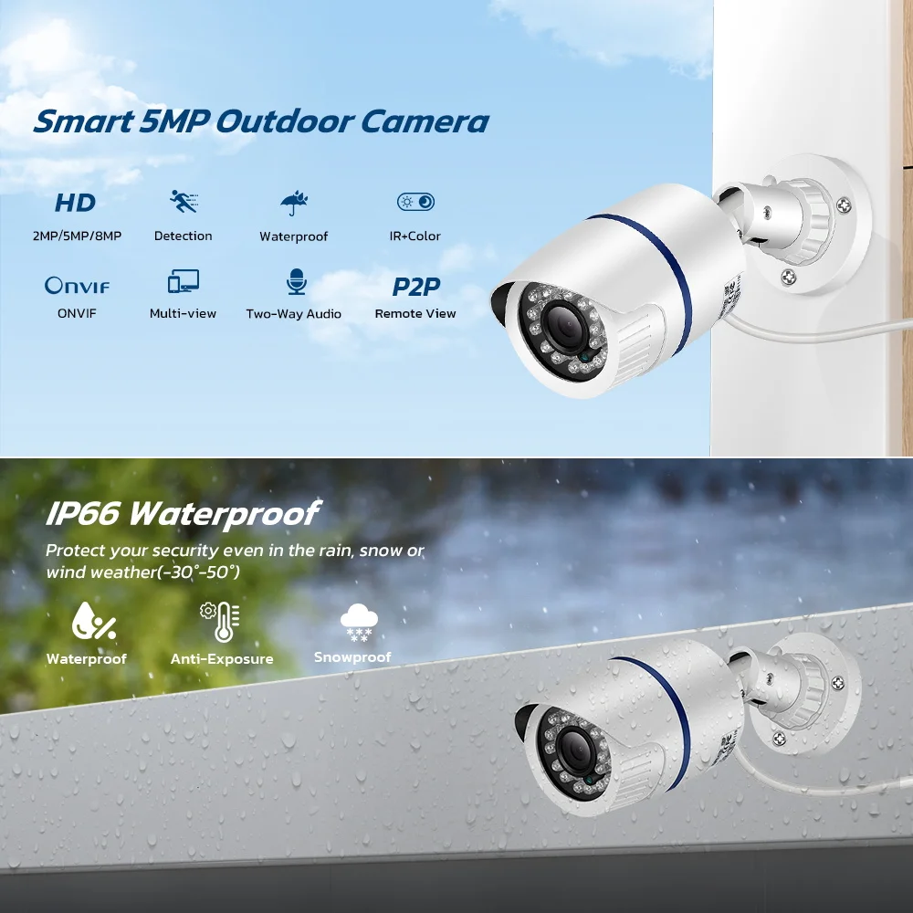 Poe Camera 48V POE/DC 12V 4MP/5MP/8MP H.265 Onvif Security Surveillance Bullet CCTV Camera Color Night Vision Outdoor IP Camera