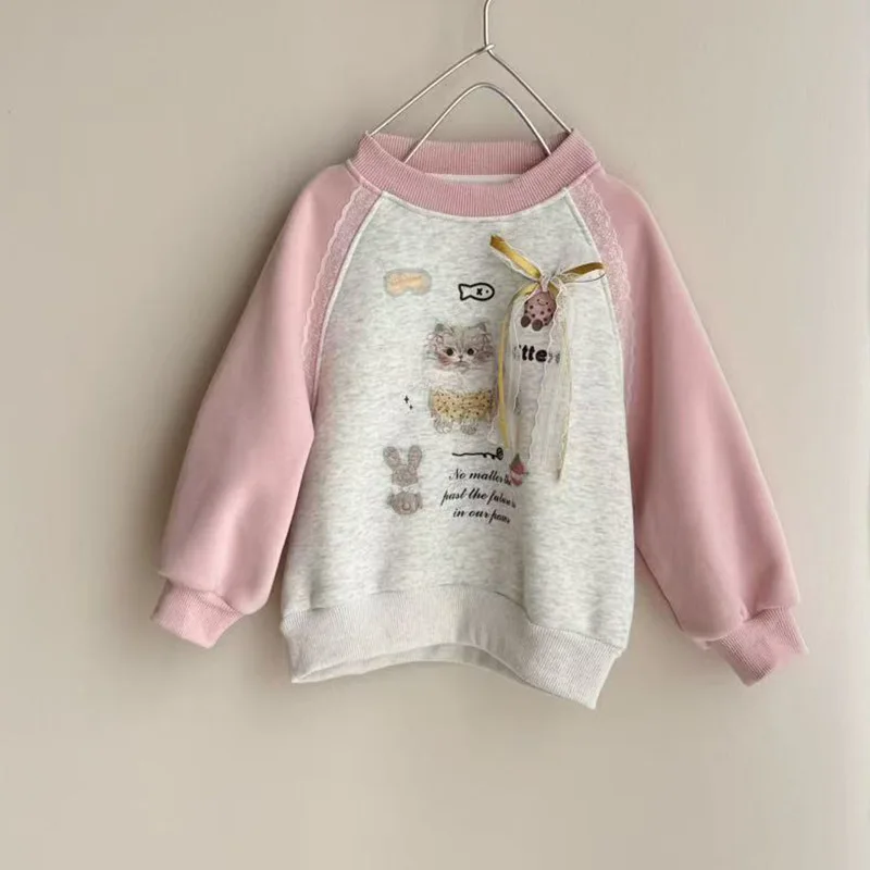 

2025 Winter New Product Children's Cartoon 3D Doll Color Blocked Shoulder Sleeve with Velvet Hoodie