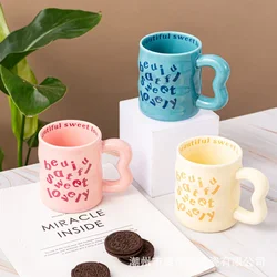 Cartoon english ceramic mug mug mug male and female student couple water mug coffee mug valentine's day gift