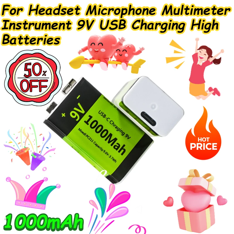

1000mAh for Headset Microphone Multimeter Instrument 9V USB Charging High Batteries