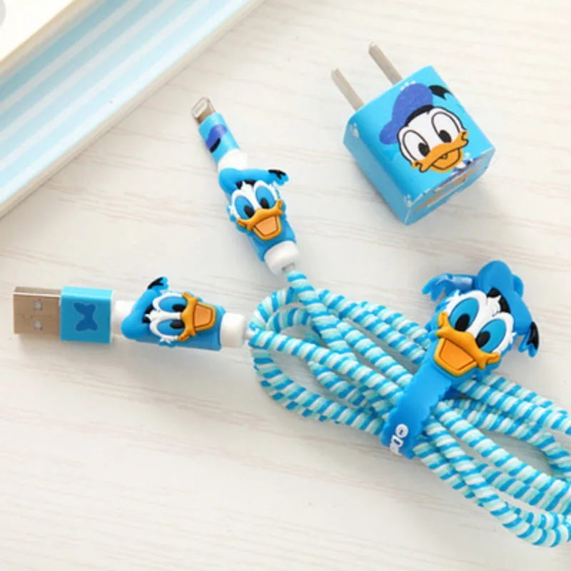 Disney-funda protectora para Cable de datos de Stitch, Mickey, Kawaii, creativo, cargador de teléfono móvil