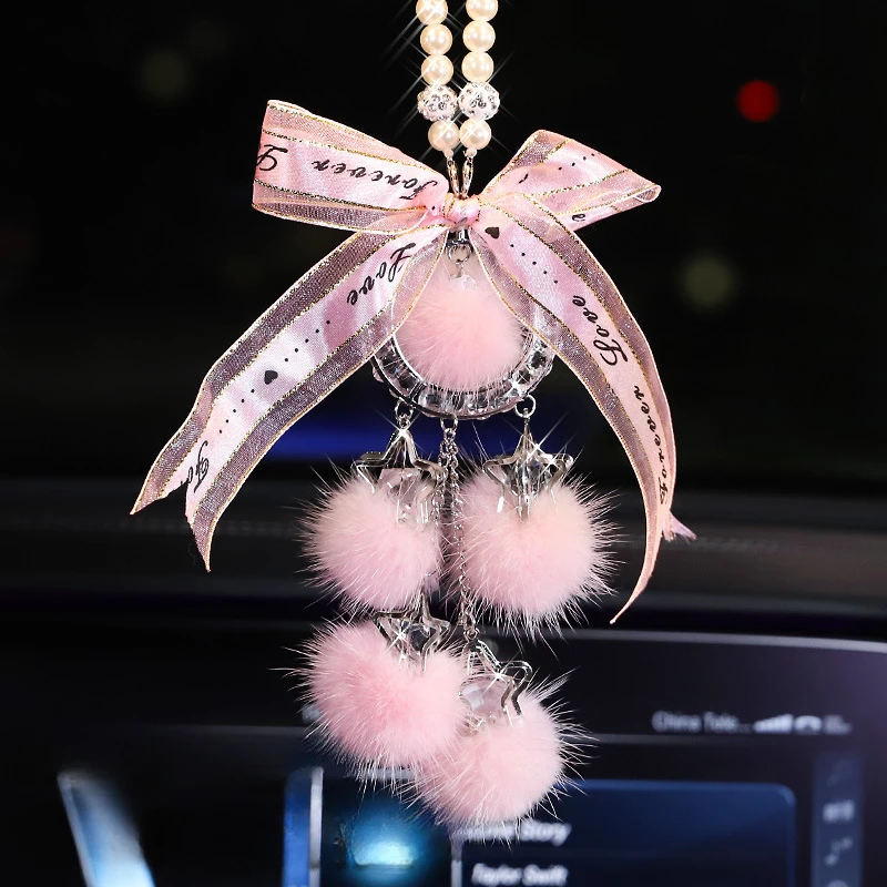 Fashion Diamond Car Accessorie Bling Hairball Pendant Auto Rearview Mirror Pendant Birthday Gift Auto Decoraction Ornaments