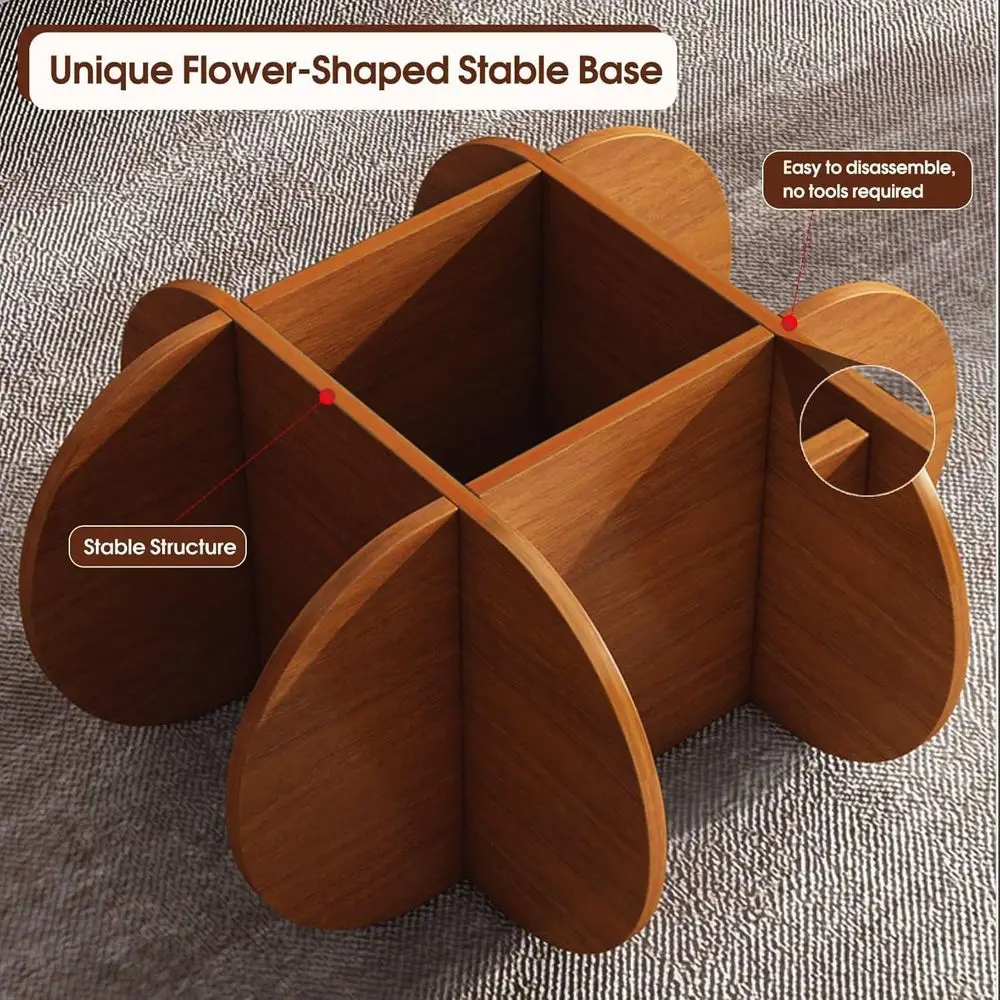 Mid-Century Modern Round Glass Coffee Table - Small Walnut Brown Table for Living Spaces & Offices