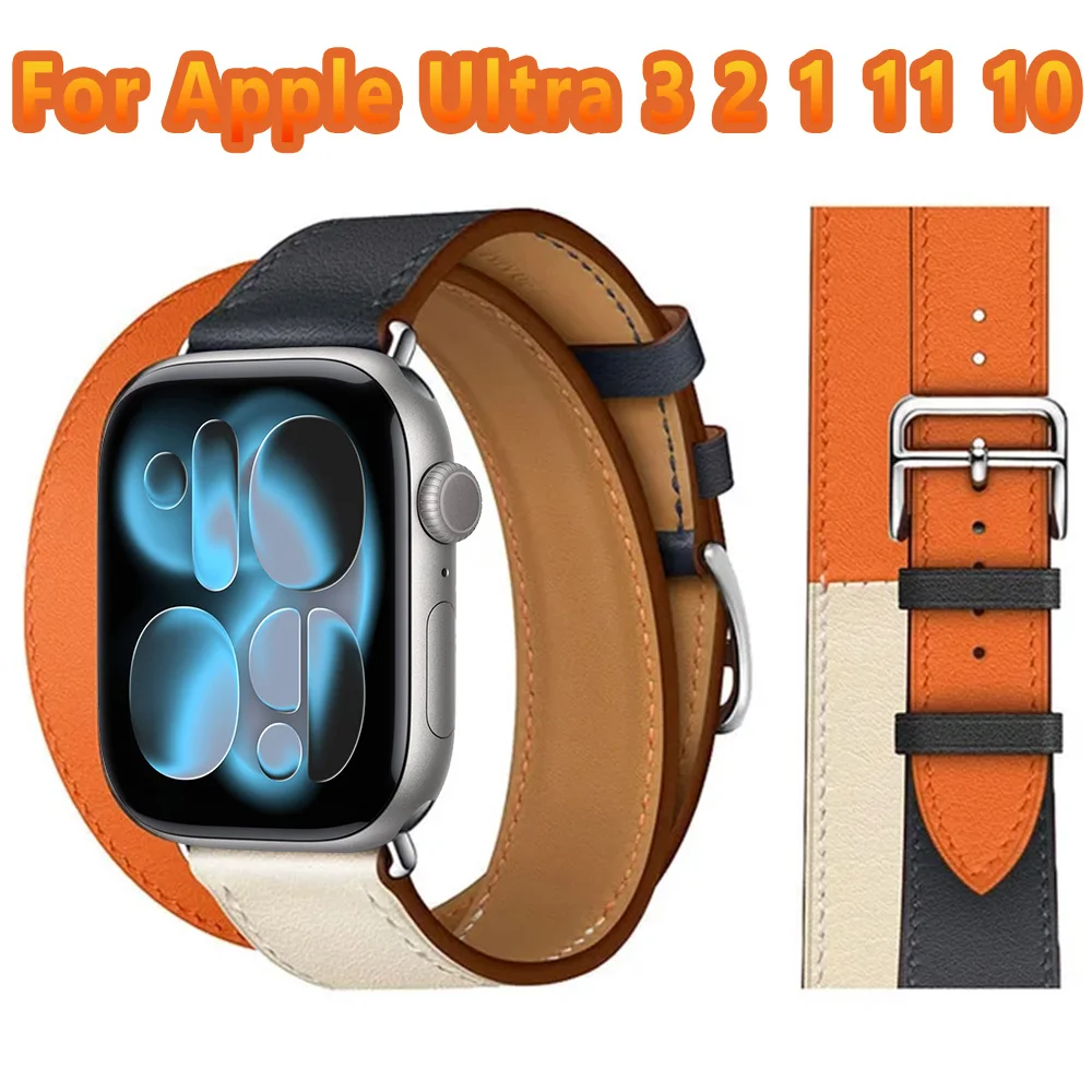 Leather Double Ring Strap For Apple Watch 6 SE 44/40mm Premium Wristband iWatch Ultra 3 2 1 49mm 11 10 46mm 42mm 9 8 7 45mm 41mm