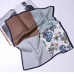 100% Pure Silk Scarf Men's Neck Foulard Square Small Headband 2023 Fashion Print Neckerchief Scarves Bandana 53*53cm