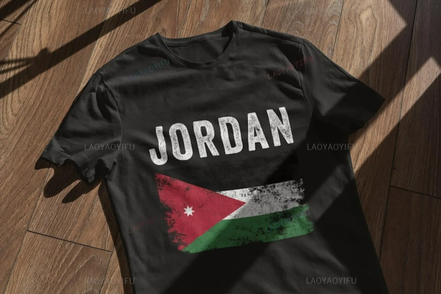 Camiseta de algodón con bandera de Jordan para fanáticos de los deportes, tendencia temática patriótica, estilo nostálgico, recuerdo de viaje, deportes de fútbol, ocio, Unisex