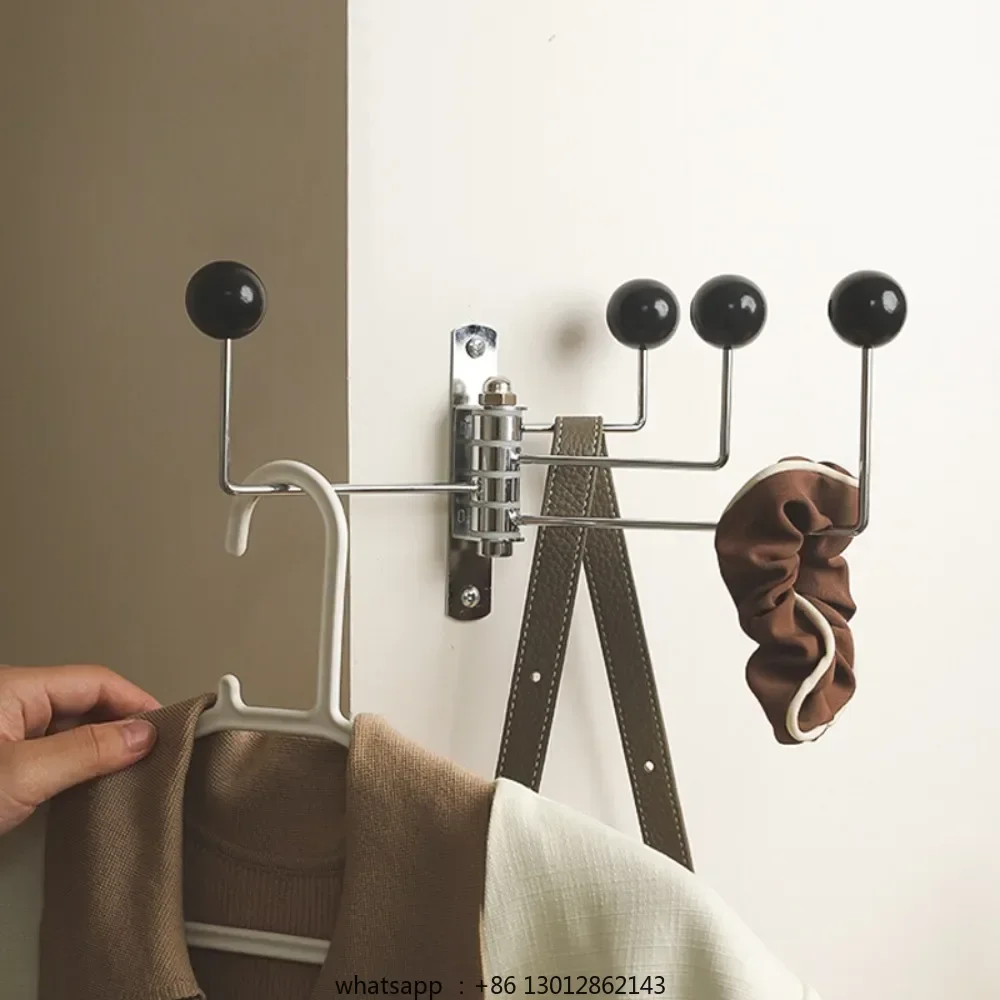 

Wall Hook Swivel Metal Coat Rack with Wood Decor Balls Cute Foldable Storage Hooks for Hanging Towel Bathroom Kitchen Bedroom