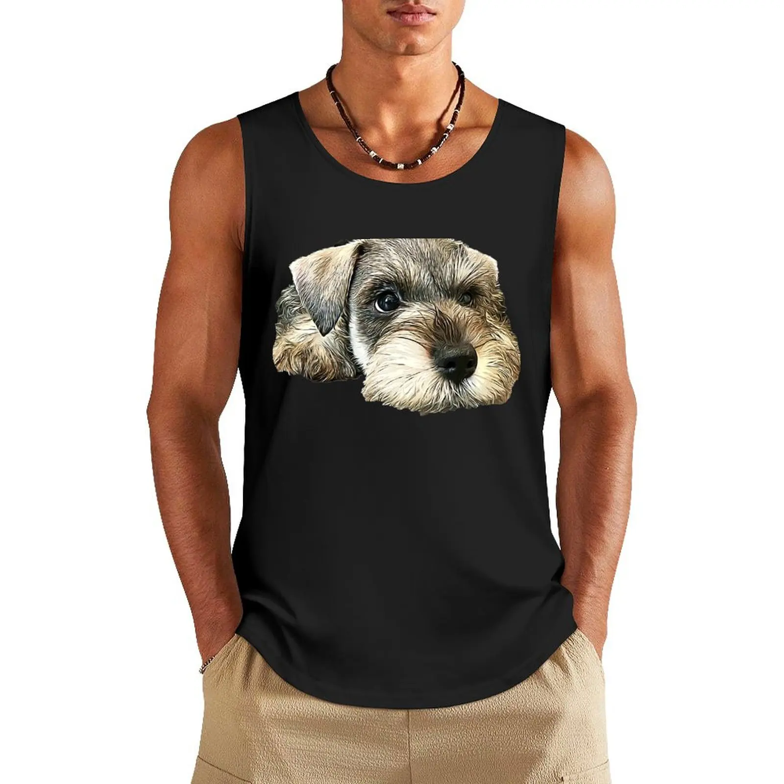 Mini Schnauzer Cute Puppy Dog Tank Top t shirt Vest male Men's clothes luxury style T-shirt men