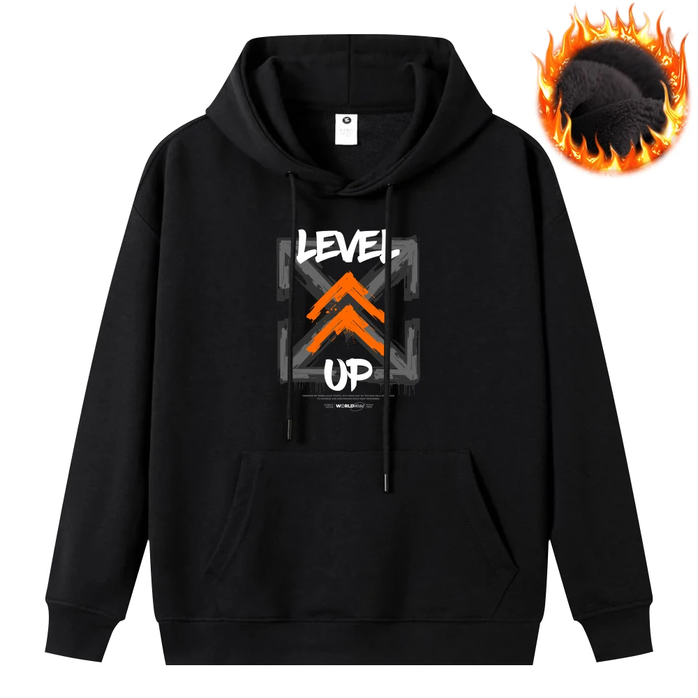 Level Up Kreatywne bluzy z nadrukiem Oversize Casualowa bluza Jesień Zima Moda Odzież męska Duża kieszeń Pullover Grube topy