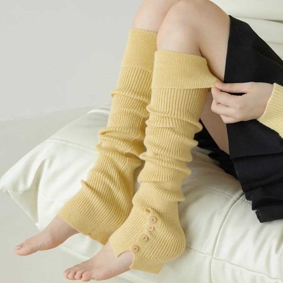 New Women's Wool Leg Warmers Knee High Slouchy Ballet Socks with Button Detail for Dance Yoga Fitness Fall Winter Solid Color​