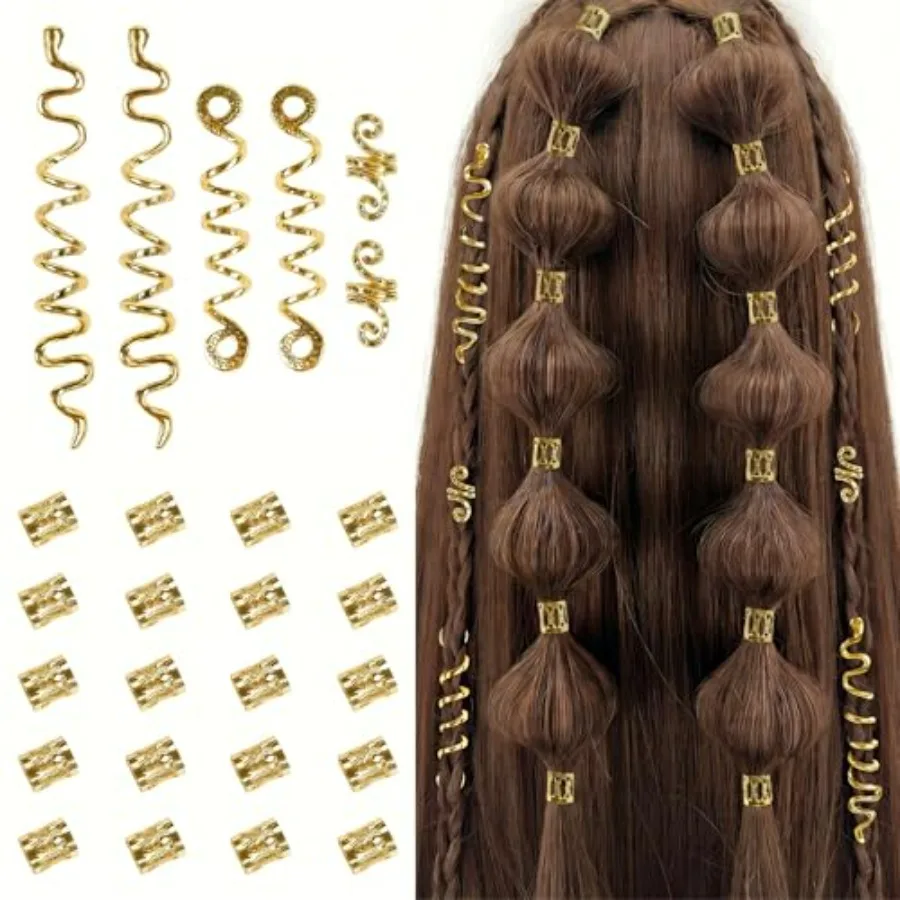 

26pcs Hair Accessories for Women Loc Hair Jewelry for Braids Metal Dreadlock Beads Set Snake Hair Clips Decoration
